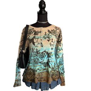blue & brown floral top